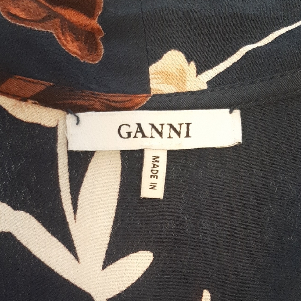 GANNI💐NWOT💐PRETTY FLORAL Navy Wrap Midi Dress TIE WAIST Flattering Fit Sz 36 - Picture 8 of 11